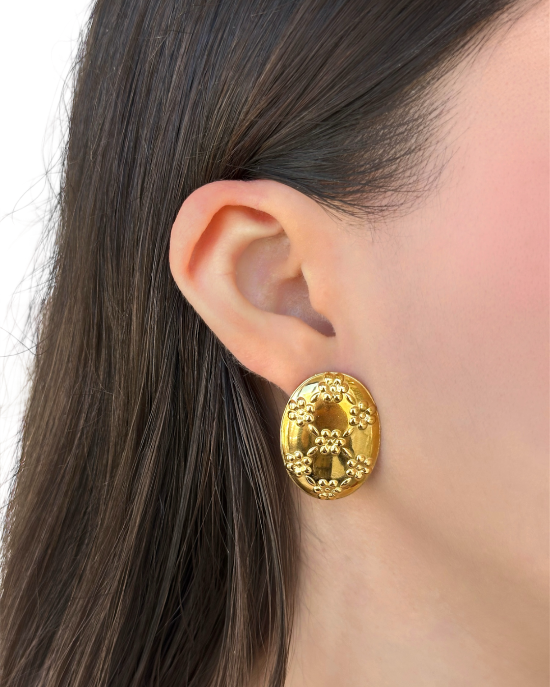 ARETES OVALADO VINTAGE FLORES
