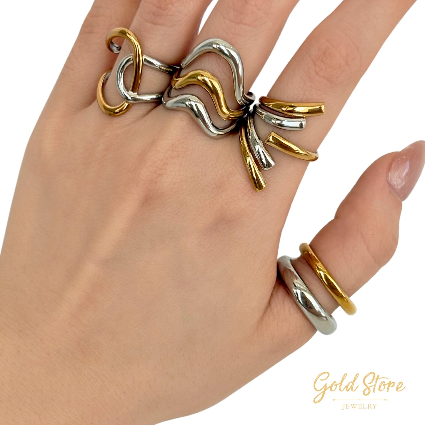 ANILLO BICOLOR 3 LINEAS CURVAS