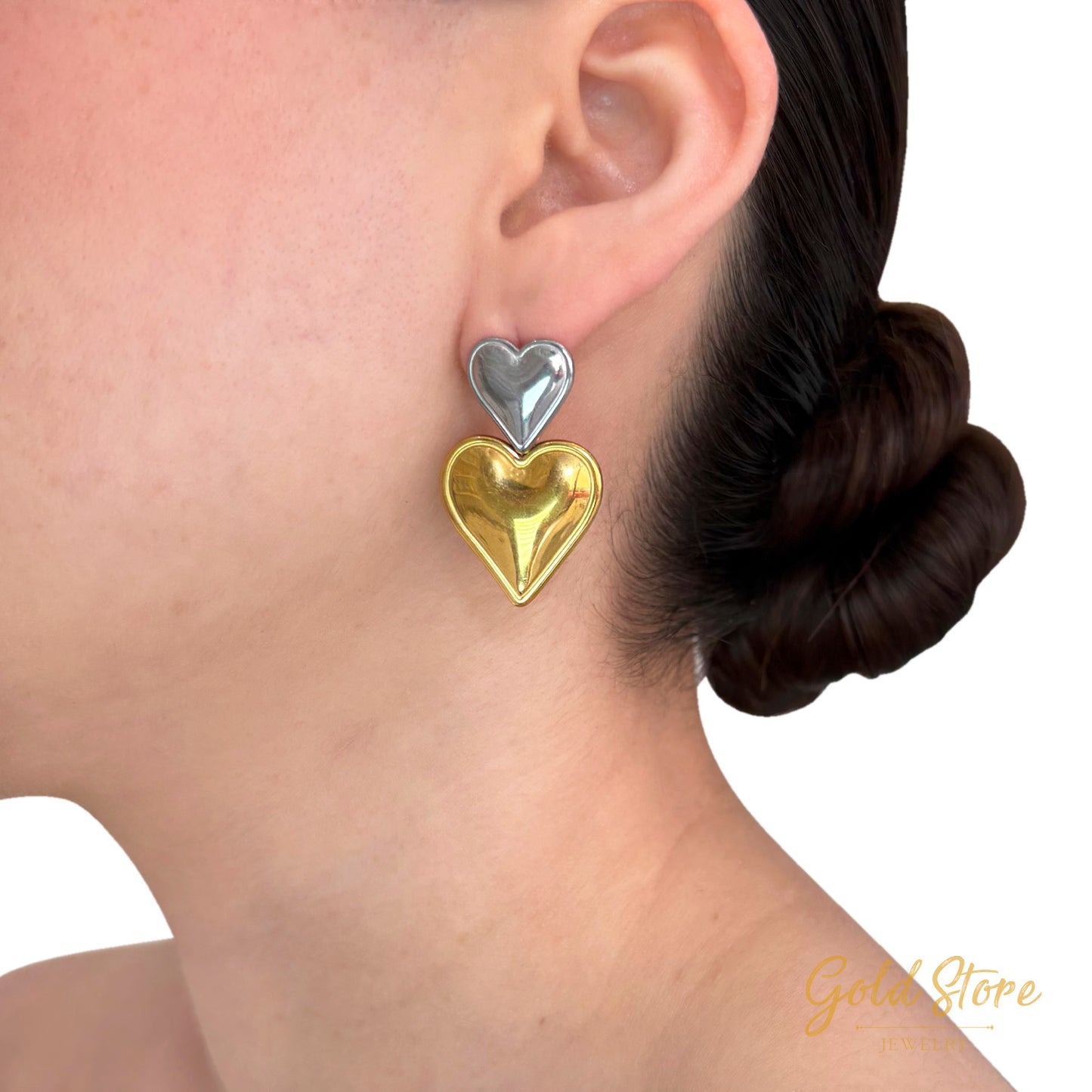 ARETES CORAZÓN DOBLE BICOLOR