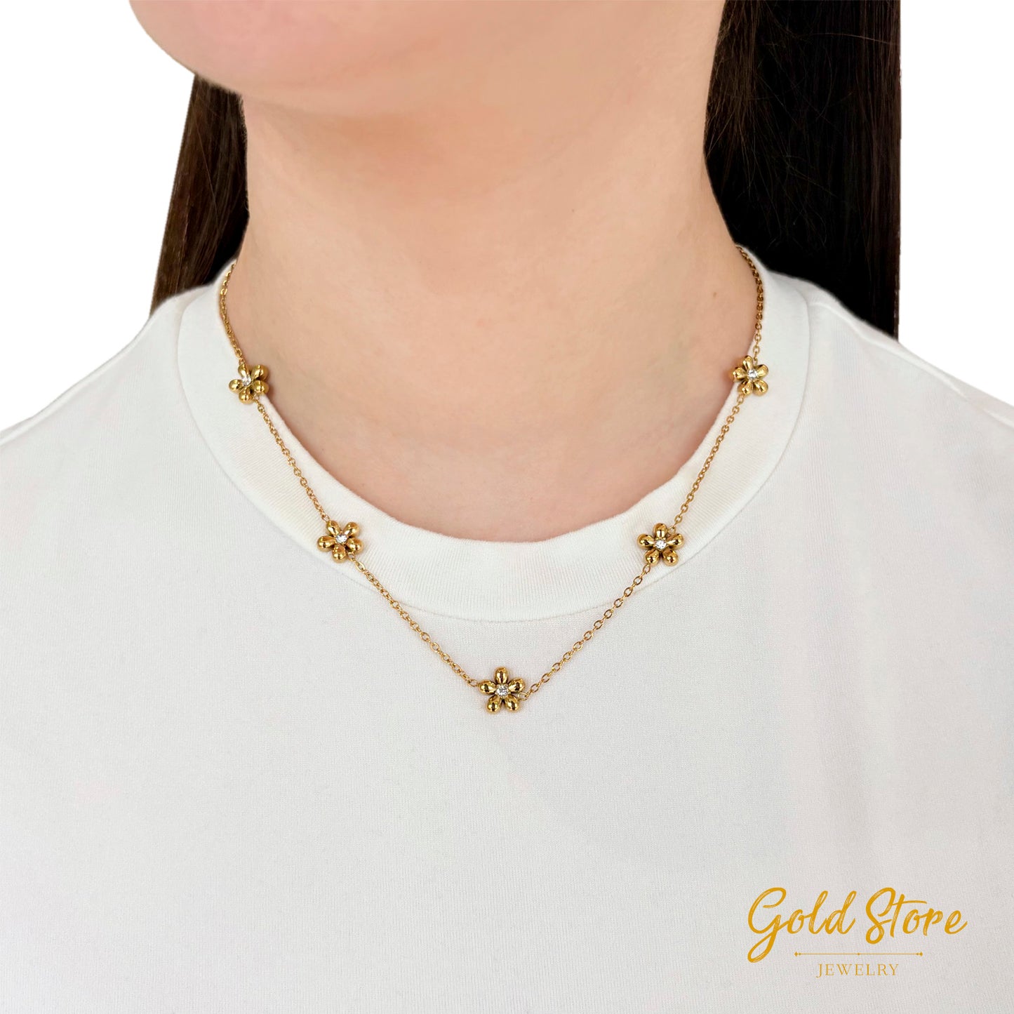 COLLAR 5 FLORES CON ZIRCONIAS