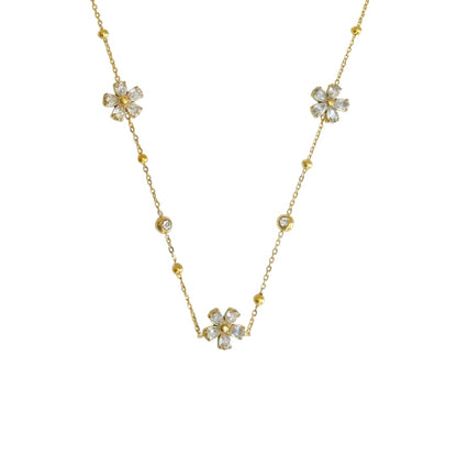 COLLAR TRES FLORES DE ZIRCONIA BLANCA