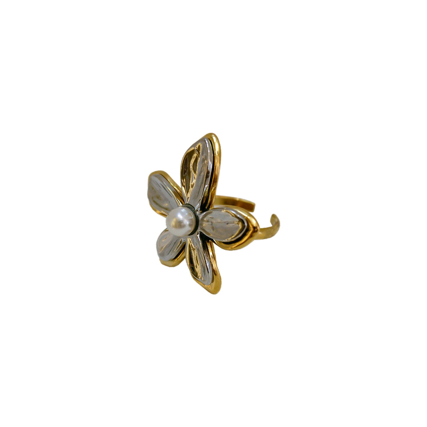 ANILLO FLOR BICOLOR CON PERLA