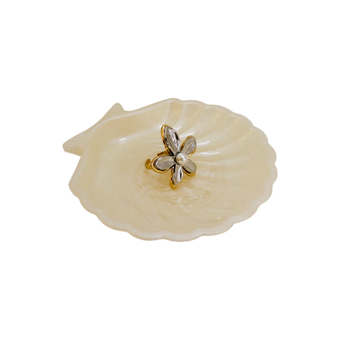 ANILLO FLOR BICOLOR CON PERLA