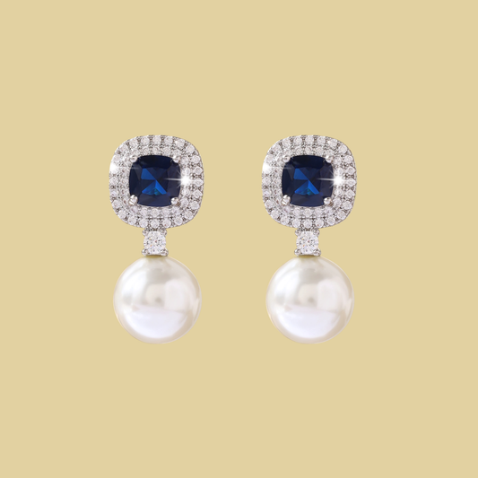 ARETES DE PIEDRA AZUL Y DIJE DE PERLA