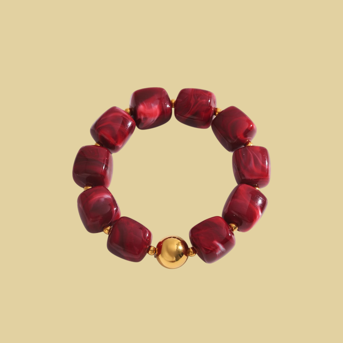 PULSERA CUENTAS Y BOLA DORADA EN MEDIO