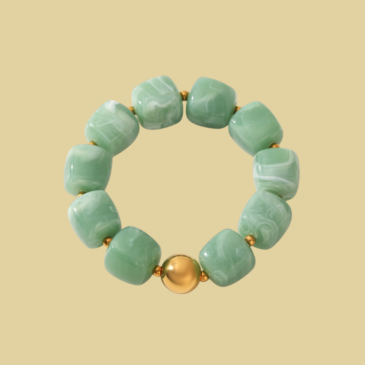 PULSERA CUENTAS Y BOLA DORADA EN MEDIO