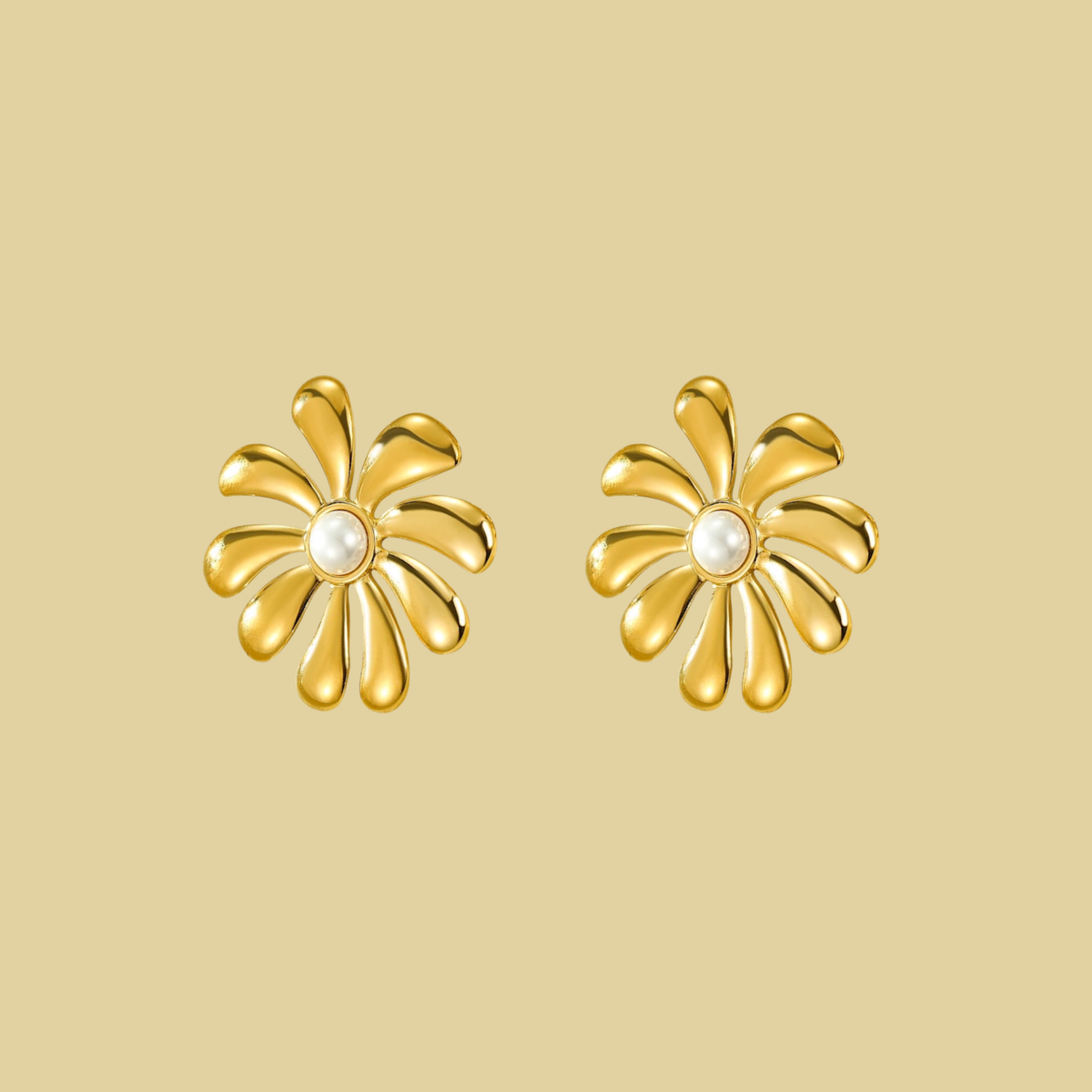 ARETES GIRASOL CON PERLA EN MEDIO